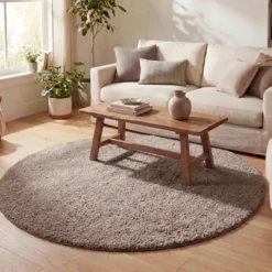 Teppich Hochflor Rund - Lofty Taupe