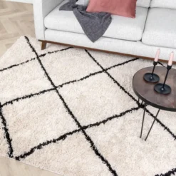 Teppich Hochflor - Sensa Lines Creme Schwarz