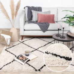 Teppich Hochflor - Sensa Lines Creme Schwarz