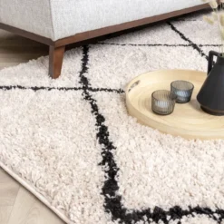 Teppich Hochflor - Sensa Lines Creme Schwarz