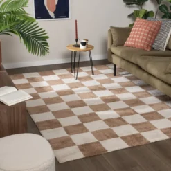 Teppich kariert - Blox beige weiß