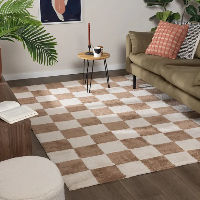 Teppich kariert - Blox beige weiß