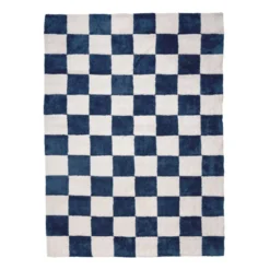 Teppich kariert - Blox blau weiß