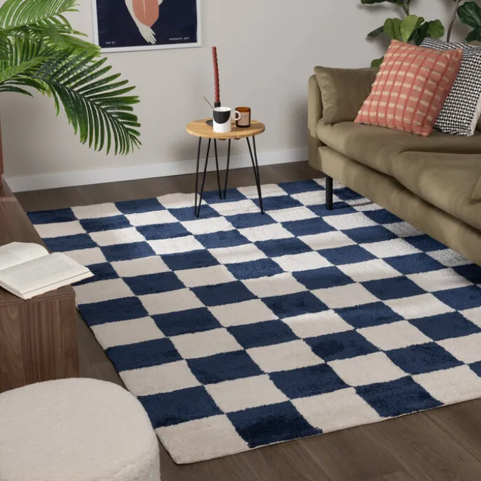 Teppich kariert - Blox blau weiß