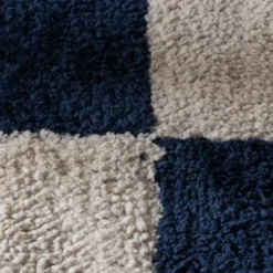 Teppich kariert - Blox Fringe blau weiß