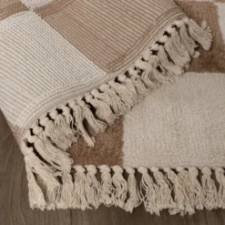Teppich kariert - Blox Fringe beige weiß