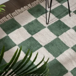 Teppich kariert - Blox Fringe grün weiß