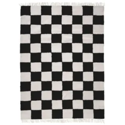 Teppich kariert - Blox Fringe schwarz weiß