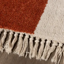 Teppich kariert - Blox Fringe terracotta weiß