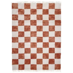 Teppich kariert - Blox Fringe terracotta weiß