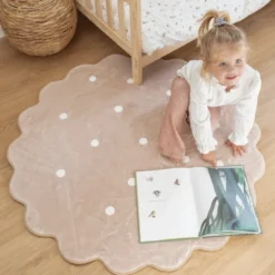 Teppich Kinderzimmer Rund - Cloudy Dots Beige