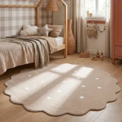 Teppich Kinderzimmer Rund - Cloudy Dots Beige