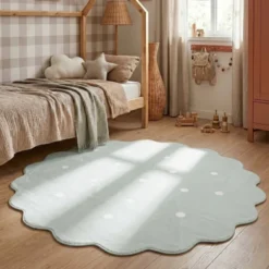 Teppich Kinderzimmer Rund - Cloudy Dots Minze
