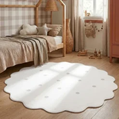 Teppich Kinderzimmer Rund - Cloudy Dots Weiß