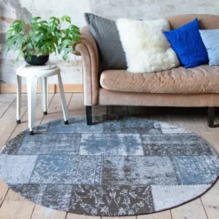 Teppich Patchwork Rund - Dreams Grau Blau