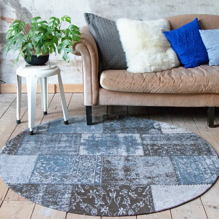 Teppich Patchwork Rund - Dreams Grau Blau