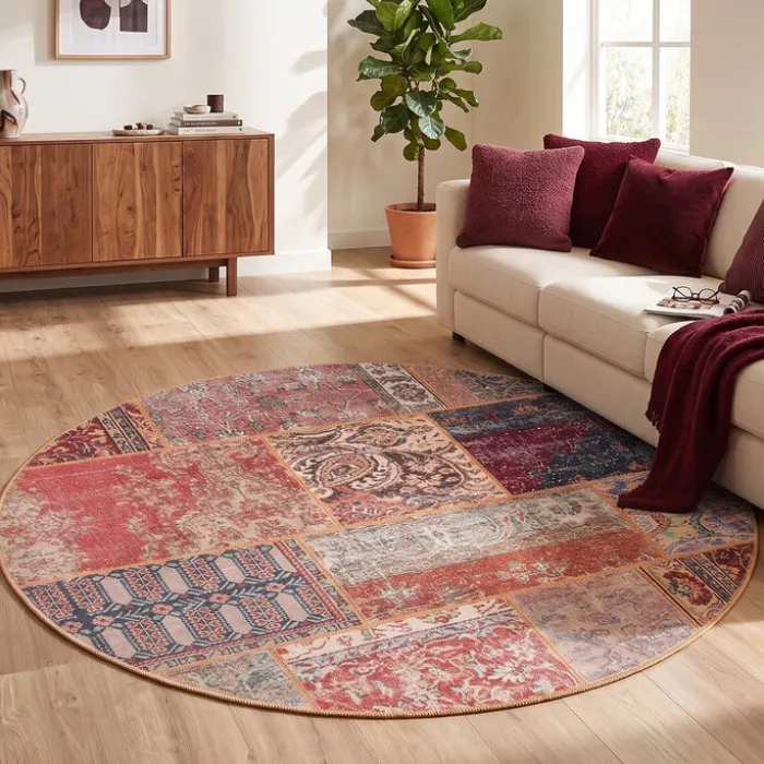 Teppich Patchwork Rund - Moods Rot No.16