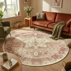 Teppich rund vintage - Kyra Medaillon Rosa