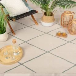 Teppich Skandinavisch - Odin Lines Creme Grün