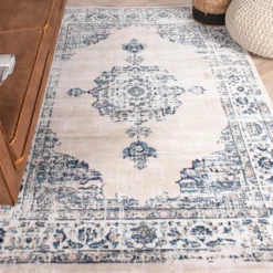 Teppich Vintage - Deep Medaillon Weiß Blau