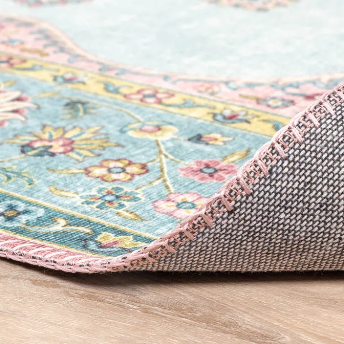 Teppich Vintage - Lily Medaillon Hellblau Türkis