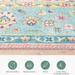 Teppich Vintage - Lily Medaillon Hellblau Türkis