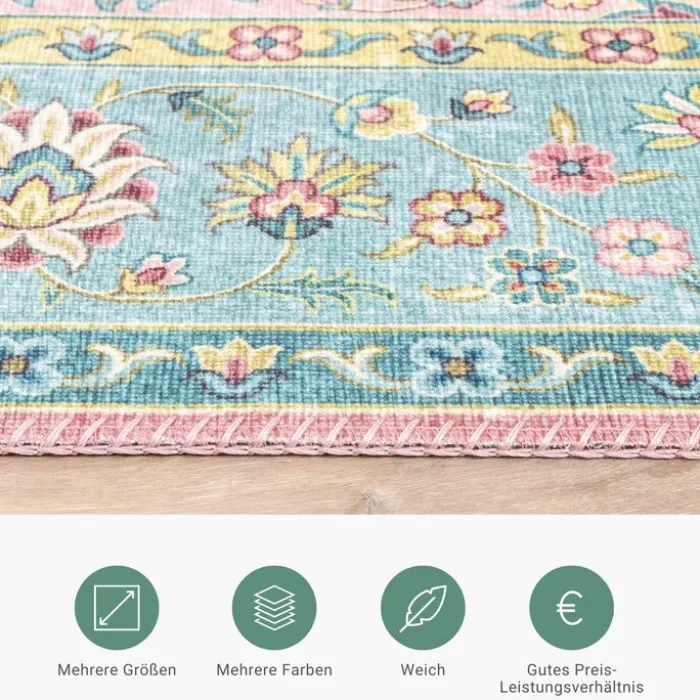 Teppich Vintage - Lily Medaillon Hellblau Türkis