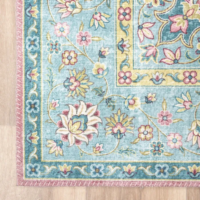 Teppich Vintage - Lily Medaillon Hellblau Türkis