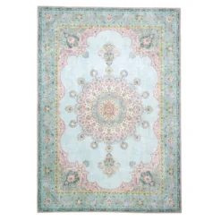 Teppich Vintage - Lily Medaillon Hellblau Türkis