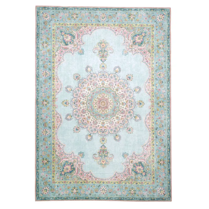 Teppich Vintage - Lily Medaillon Hellblau Türkis