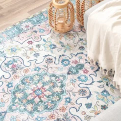 Teppich Vintage - Lily Oriental Blau Rosa