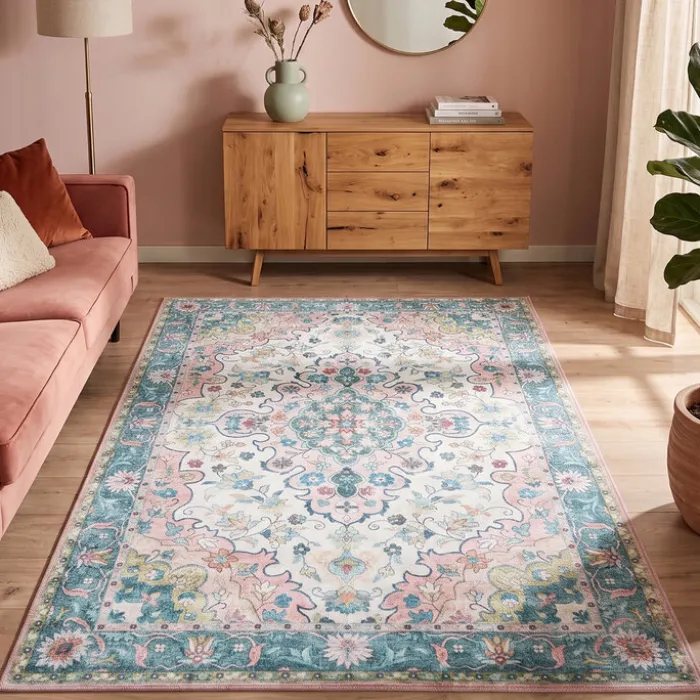 Teppich Vintage - Lily Oriental Blau Rosa
