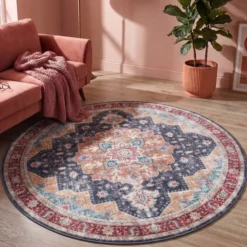 Teppich Vintage Rund - Azara Blau Rot