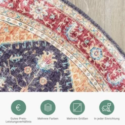 Teppich Vintage Rund - Azara Blau Rot