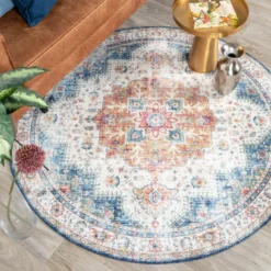 Teppich Vintage Rund - Azara Hellblau