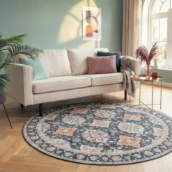 Teppich Vintage Rund - Imagine Oriental Blau