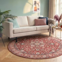 Teppich Vintage Rund - Imagine Medaillon Rot
