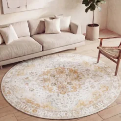 Teppich Vintage Rund - Lago Gelb