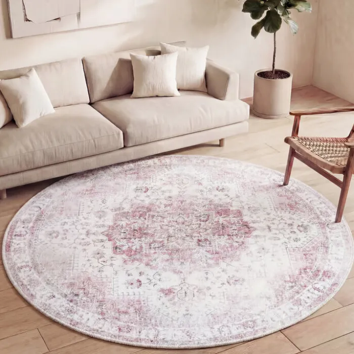 Teppich Vintage Rund - Lago Rot Rosa