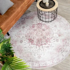 Teppich Vintage Rund - Lago Rot Rosa