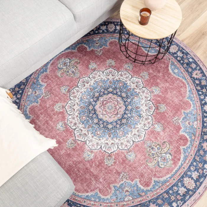 Teppich Vintage Rund - Lily Medaillon Rot Rosa