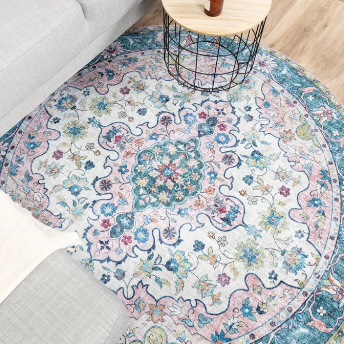 Teppich Vintage Rund - Lily Oriental Blau Rosa