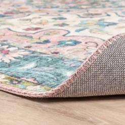Teppich Vintage Rund - Lily Oriental Blau Rosa
