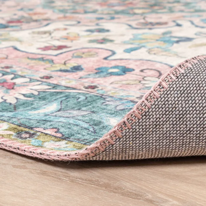 Teppich Vintage Rund - Lily Oriental Blau Rosa