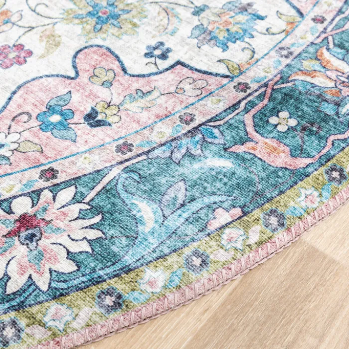 Teppich Vintage Rund - Lily Oriental Blau Rosa