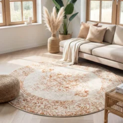 Teppich Vintage Rund - Spring Ethnic Creme Terra