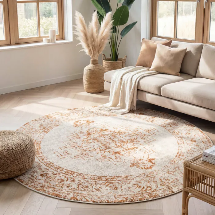 Teppich Vintage Rund - Spring Ethnic Creme Terra