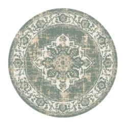 Teppich Vintage Rund - Spring Medaillon Grün Creme