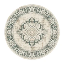 Teppich Vintage Rund - Spring Medaillon Creme Grün