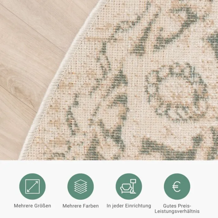 Teppich Vintage Rund - Spring Medaillon Creme Grün